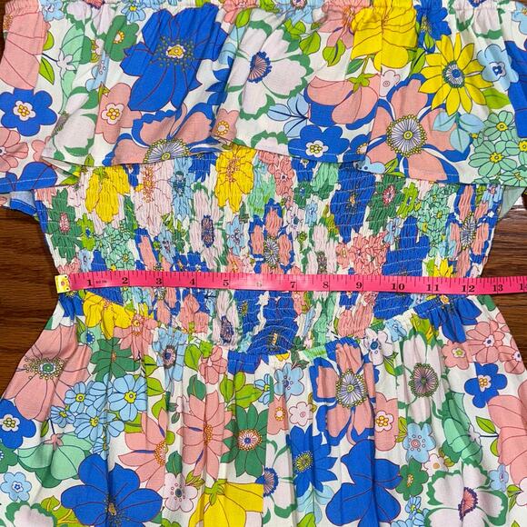 Pink Lily Floral Strapless Smocked Ruffle Summer Romper Size Large - Picture 13 of 15